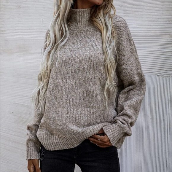 MOCK NECK OATMEAL SWEATER - Picture 1 of 7